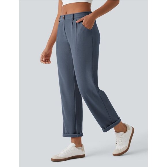 Halara Mid Rise Zipper Pocket Waffle Casual Pants Sz Large Womens Blue - Picture 1 of 11